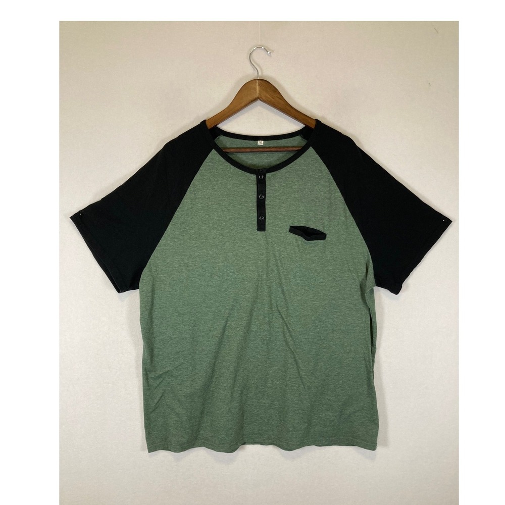 Casual Colorblock Raglan Unbranded Mens 2XL Green‎ Black Henley Pocket Tee